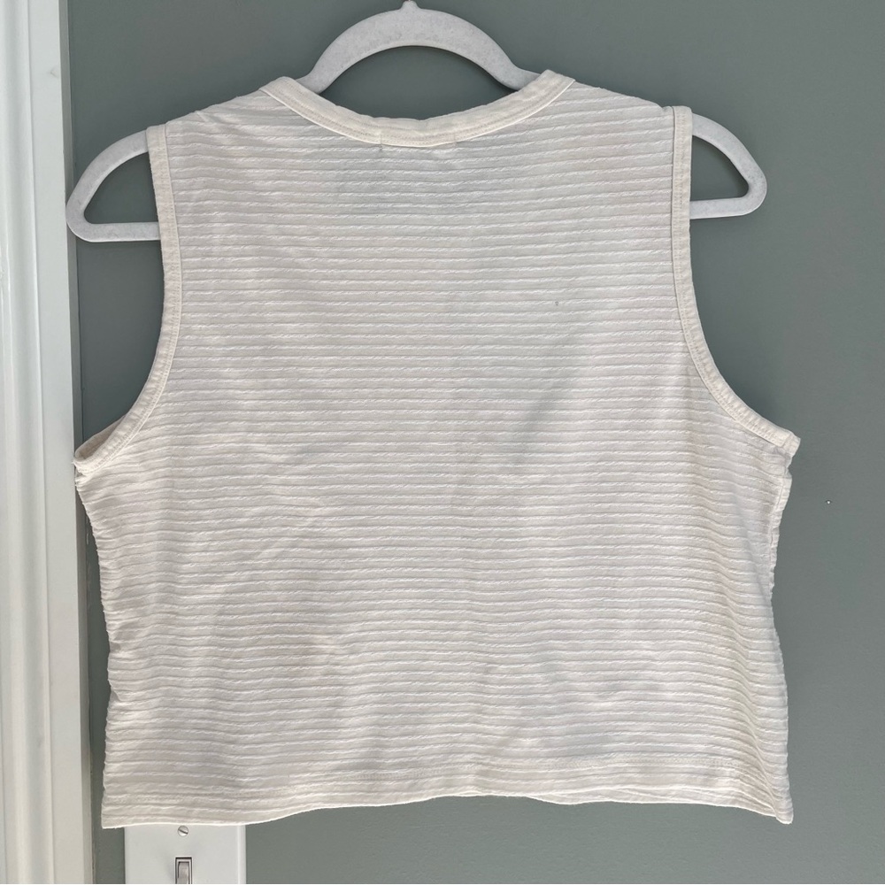 Marine Layer "Lydia" Textured White Cream Stripe Cropped Tank - Picture 9 of 16